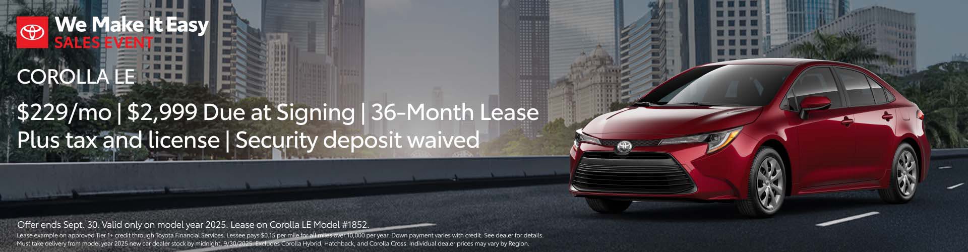 September 2025 SoCal Corolla Lease