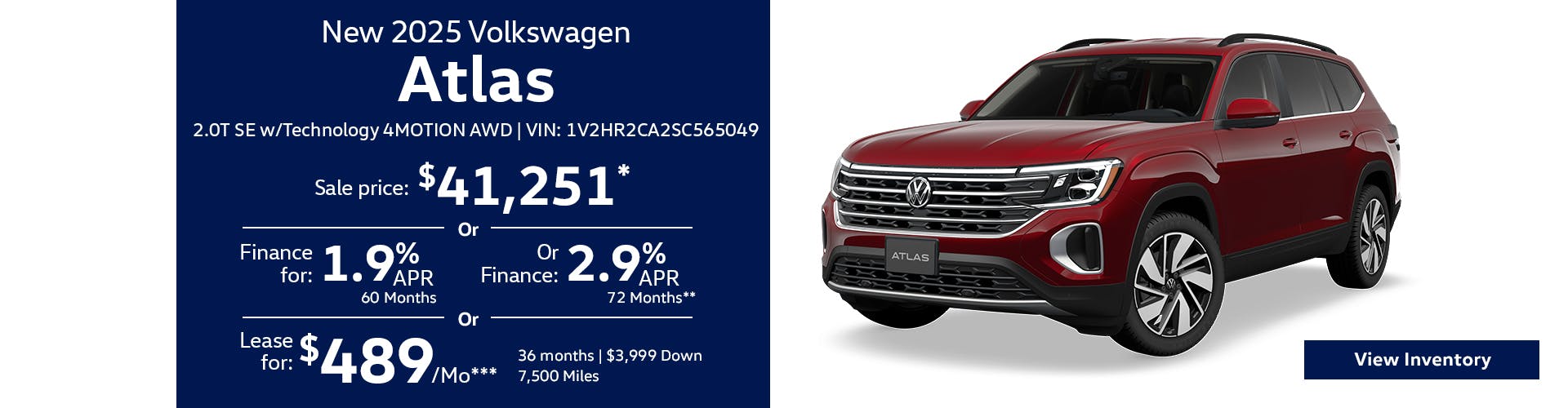 New 2025 Volkswagen Atlas 2.0T SE w/Technology 4MOTION AWD