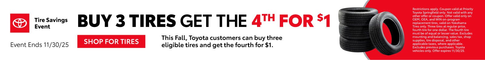 Service Buy 3 Tires Get one $1 | Priority Toyota Springfield