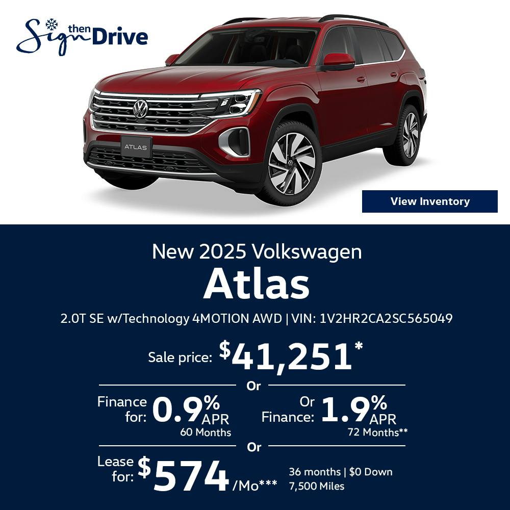 New 2025 Volkswagen Atlas 2.0T SE w/Technology 4MOTION AWD
