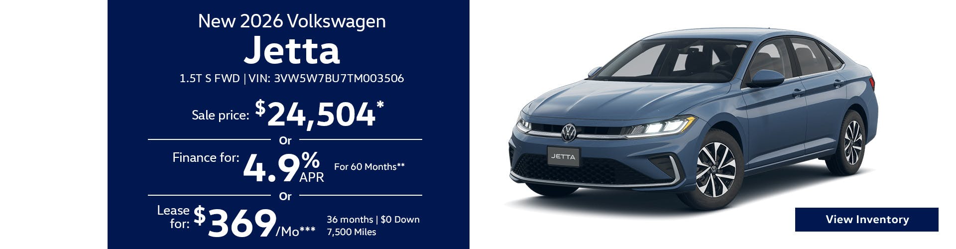 New 2026 Volkswagen Jetta 1.5T S FWD