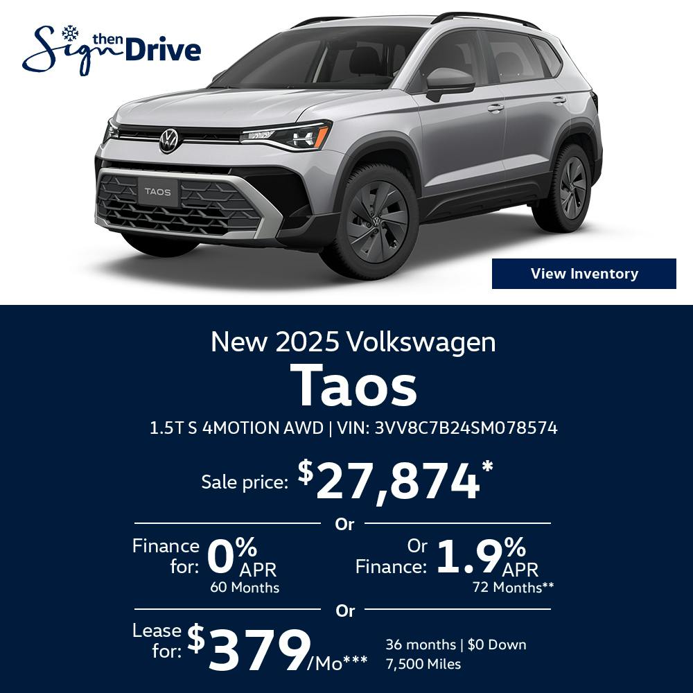 New 2025 Volkswagen Taos 1.5T S 4MOTION AWD