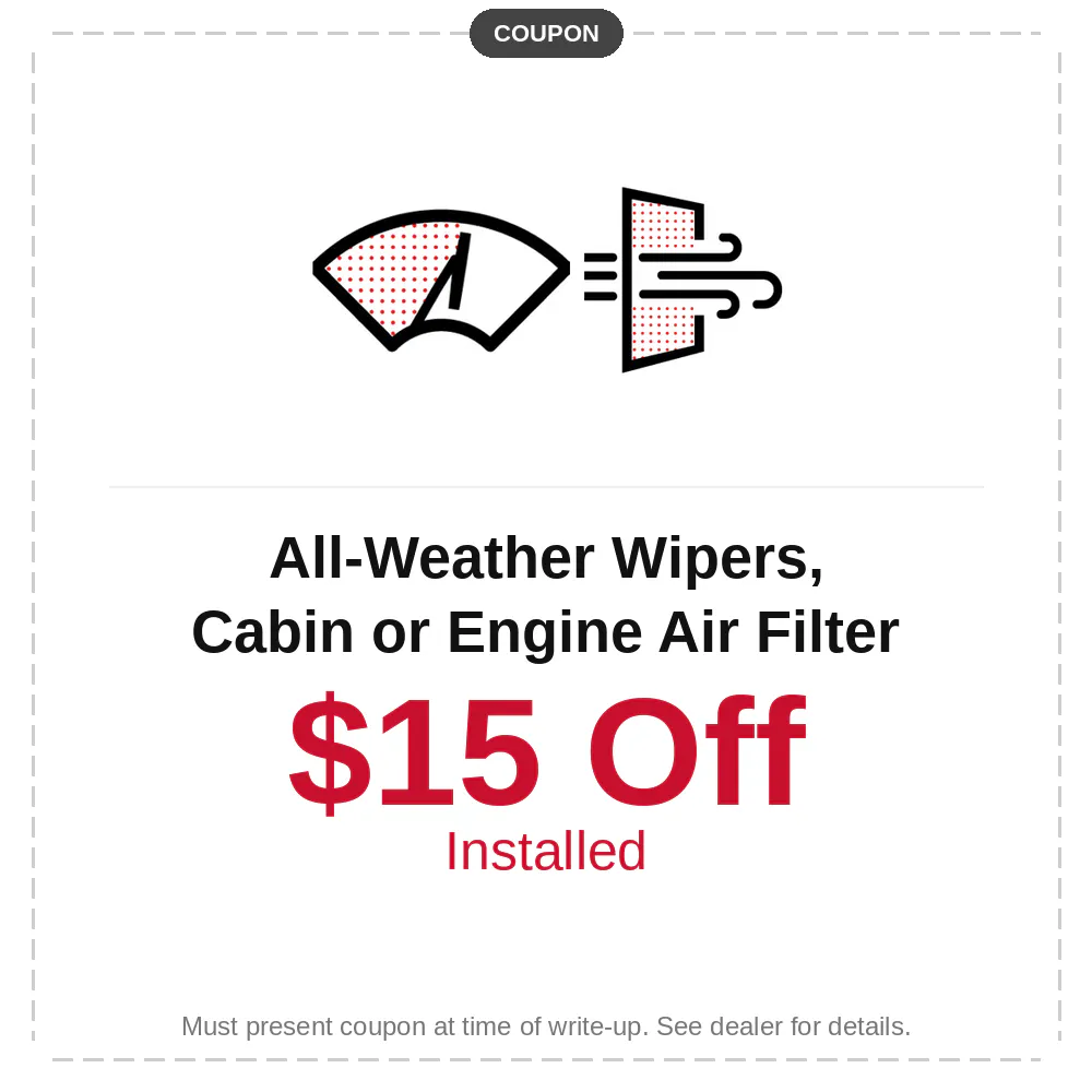 $15 Off All-Weather Wipers, Cabin Filter, or Engine Air Filter | North Georgia Toyota
