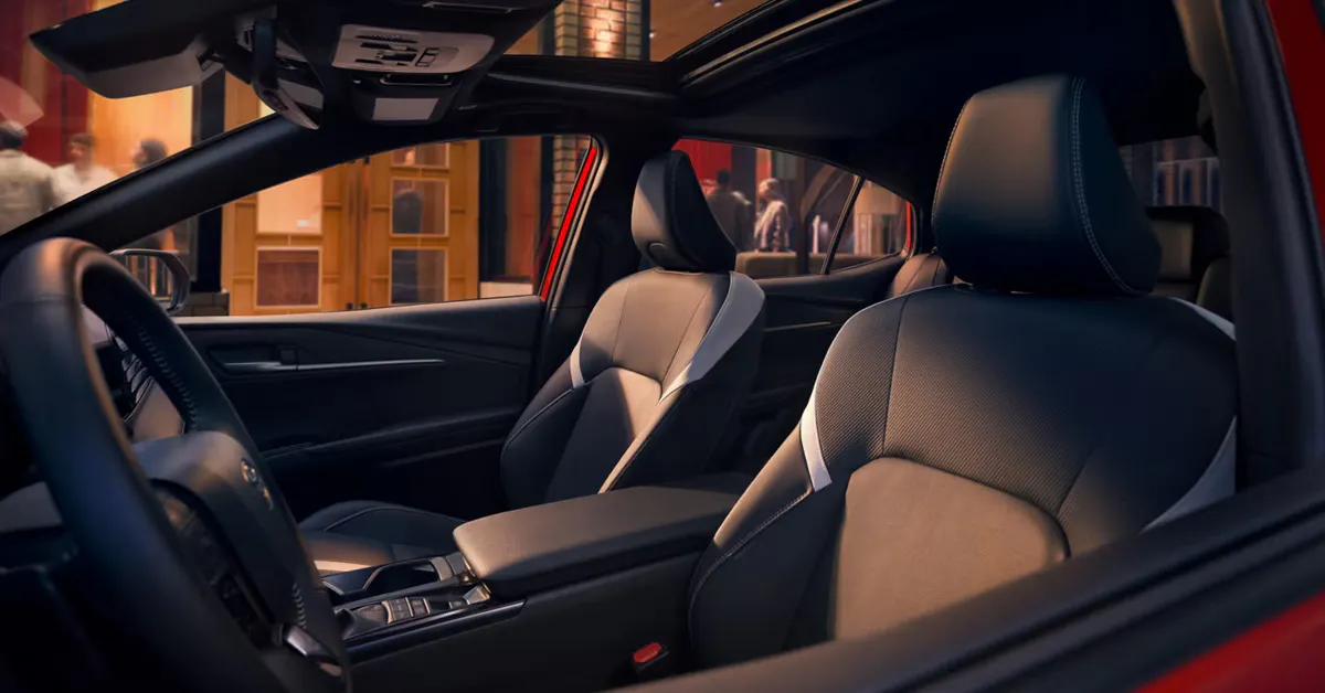 2026 Toyota Camry showcasing its refined interior and sleek black leather seats.
