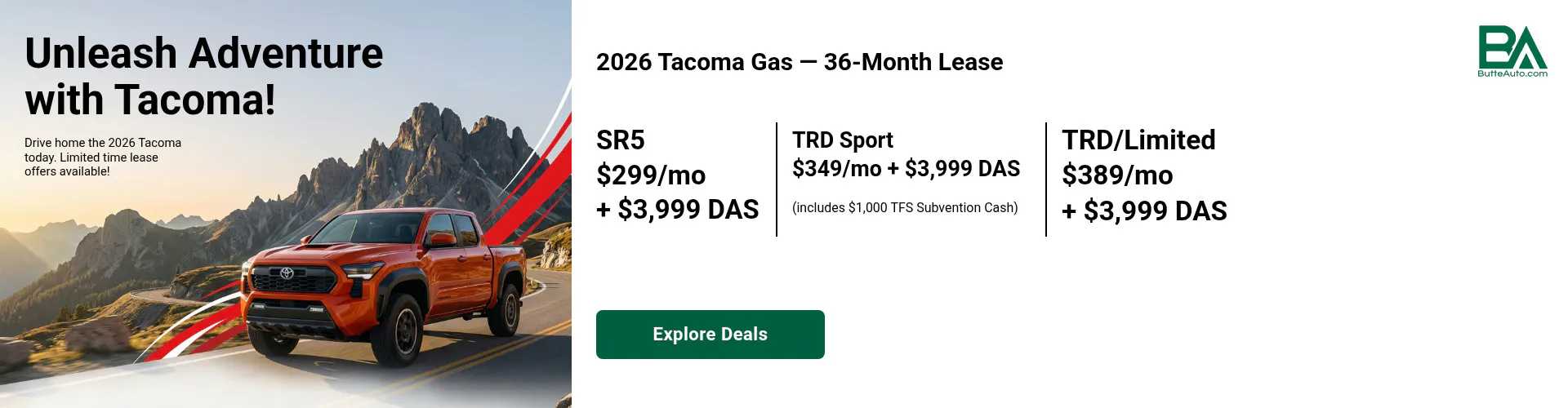 2026 Tacoma Gas — 36-Month Lease