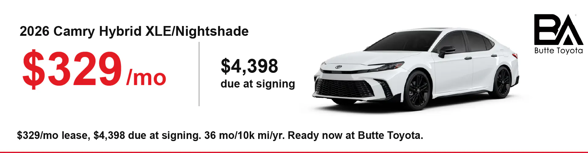 2026 Camry Hybrid XLE/Nightshade — $329/mo