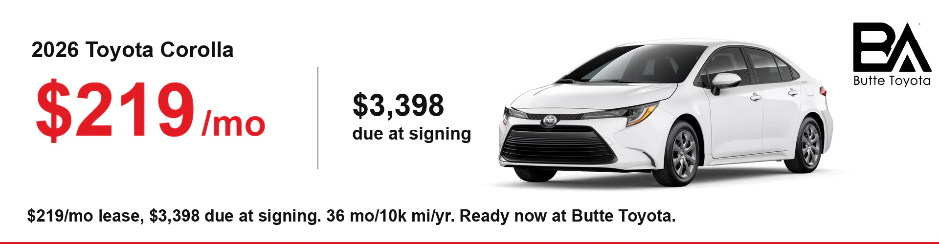 2026 Corolla Hybrid — $289/mo Lease