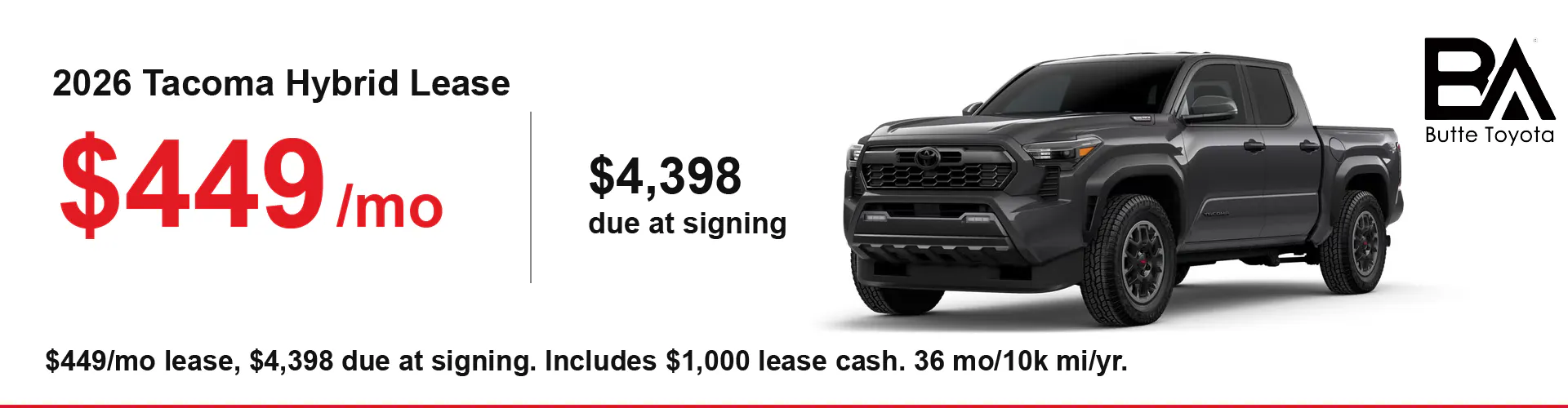 2026 Tacoma Hybrid — $449/mo Lease
