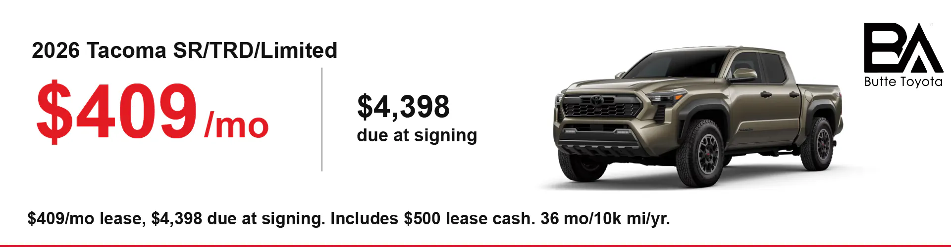 2026 Tacoma SR/TRD/Limited — $409/mo