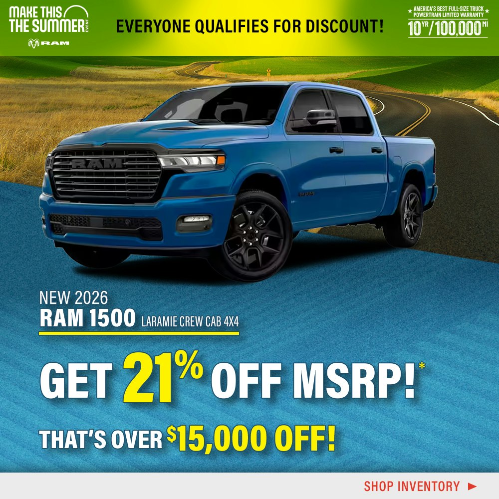 New 2026 Ram 1500 Laramie Crew Cab 4X4