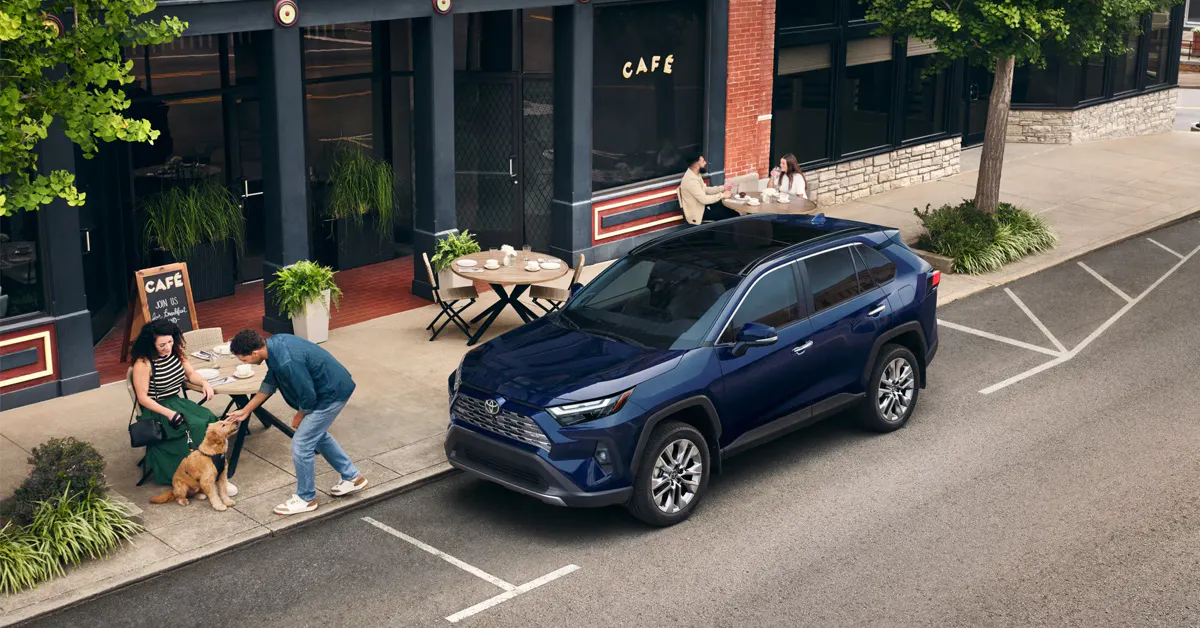 2026 Toyota RAV4 parked outside a café