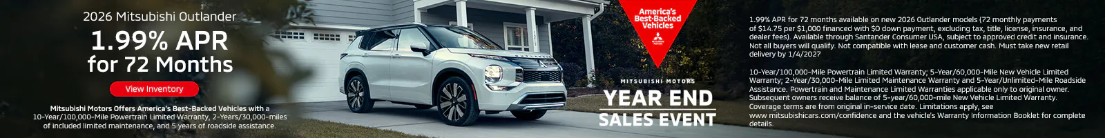 2026 Outlander 1.99% APR 72 Months – Year End Sales Event (YESE) New SRP Banner