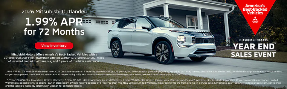 2026 Outlander 1.99% APR 72 Months – Year End Sales Event (YESE) New SRP Banner | South Park Mitsubishi