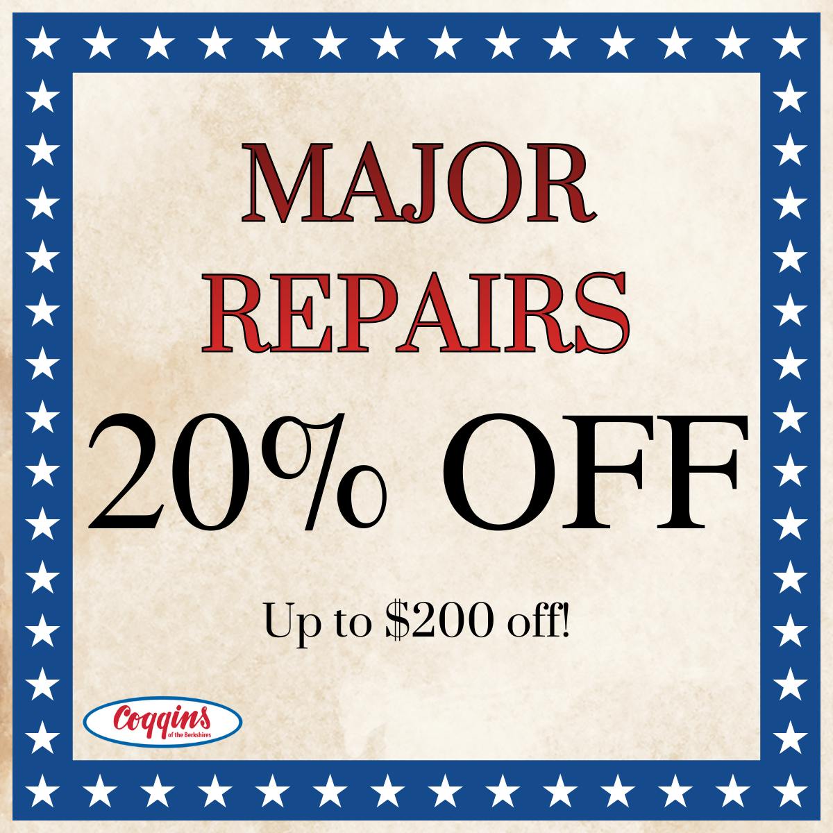 Save 20% on Major Repairs | Coggins Of The Berkshires
