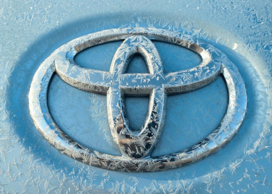 early morning frosty Toyota logo
