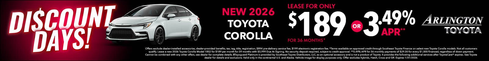 Discount Days January New Corolla