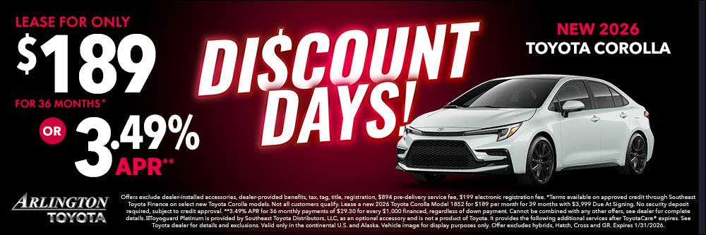 Discount Days January New Corolla | Arlington Toyota