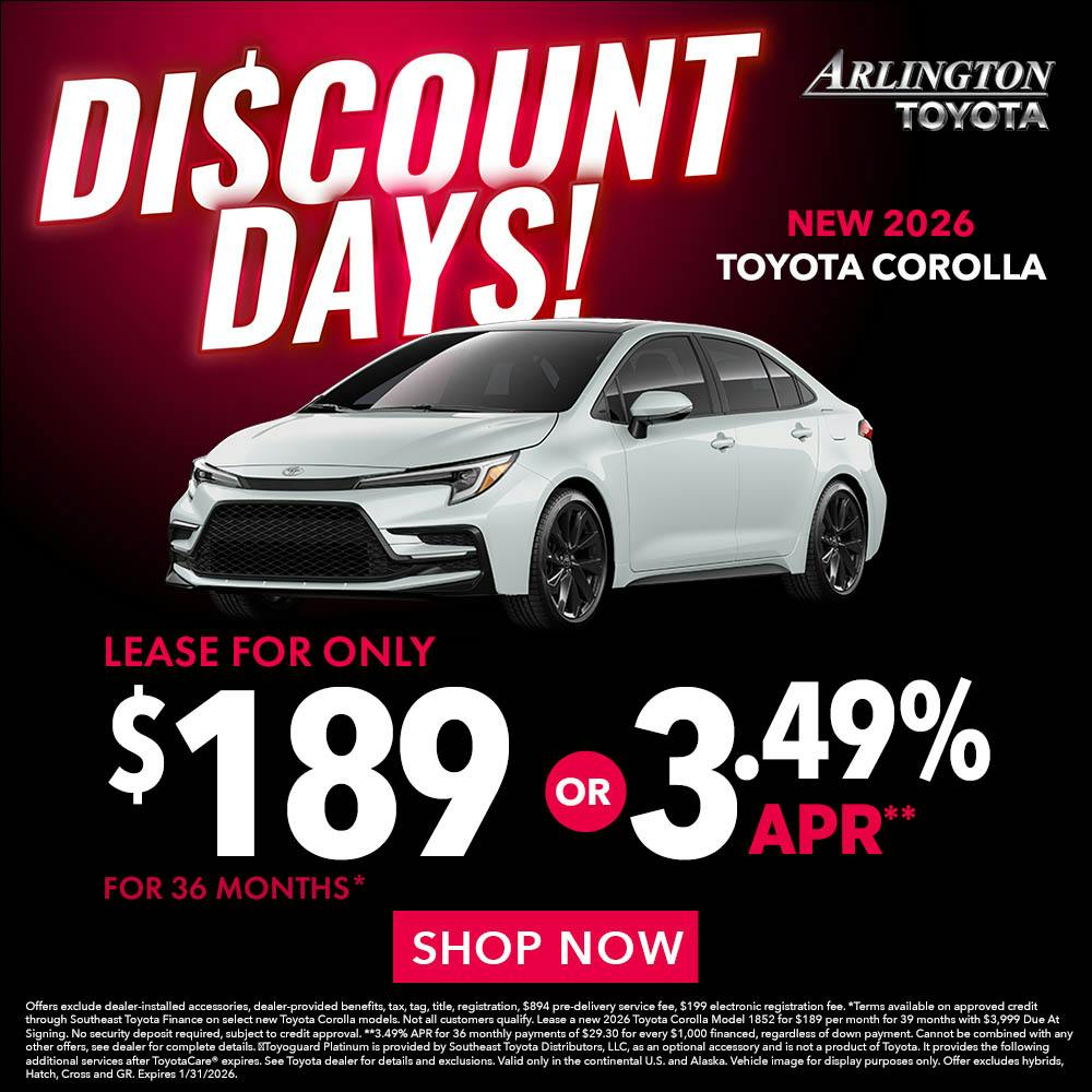 January 2026 New Car Corolla Special | Arlington Toyota