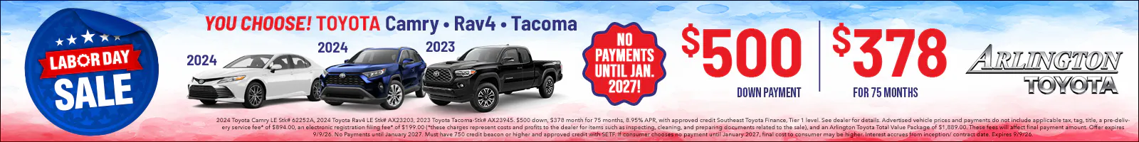 Labor Day Used Cam Rav4 Tacoma | Arlington Toyota