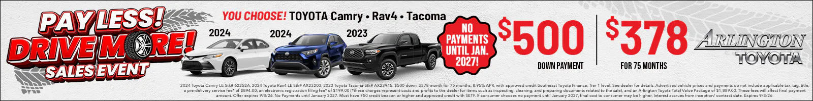 August Used Car Camry Rav4 Tacoma Banner | Arlington Toyota