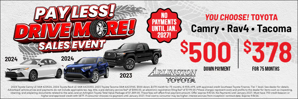 August Used Car Camry Rav4 Tacoma Banner | Arlington Toyota