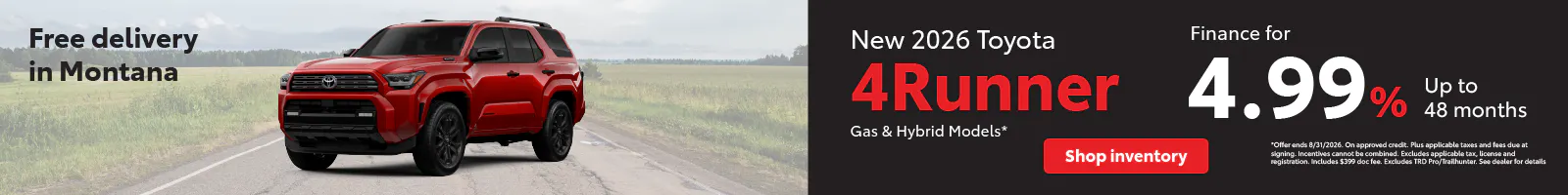 4Runner APR August | Toyota of Bozeman