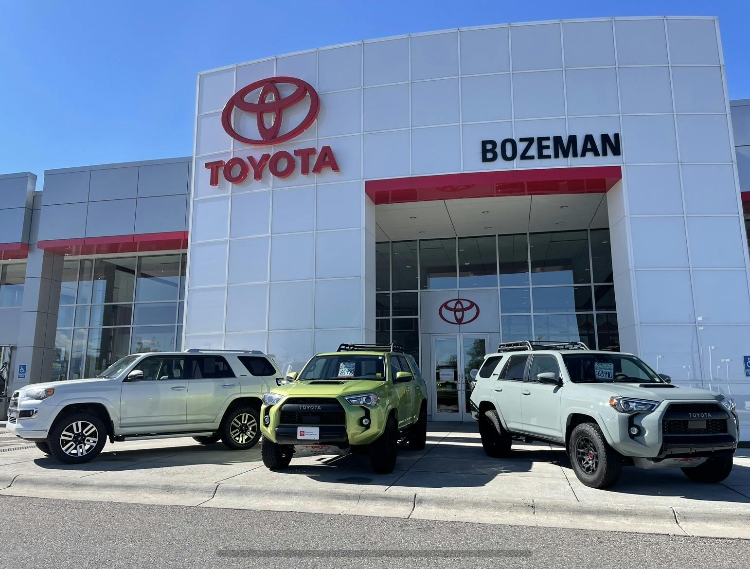 Three 4 Runners parked in front of Toyota of Bozeman