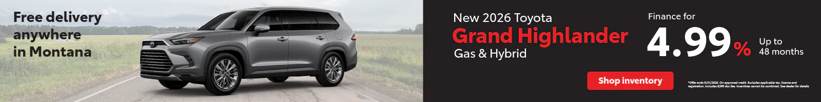 Grand Highlander APR August | Toyota of Bozeman
