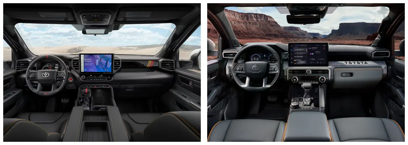 Toyota Tacoma and Tundra driver point of view of front seat interior seats and dashboard