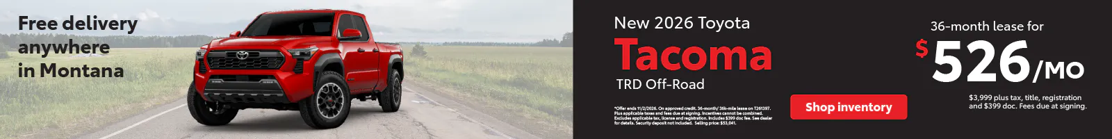 October Tacoma Lease Special | Toyota of Bozeman