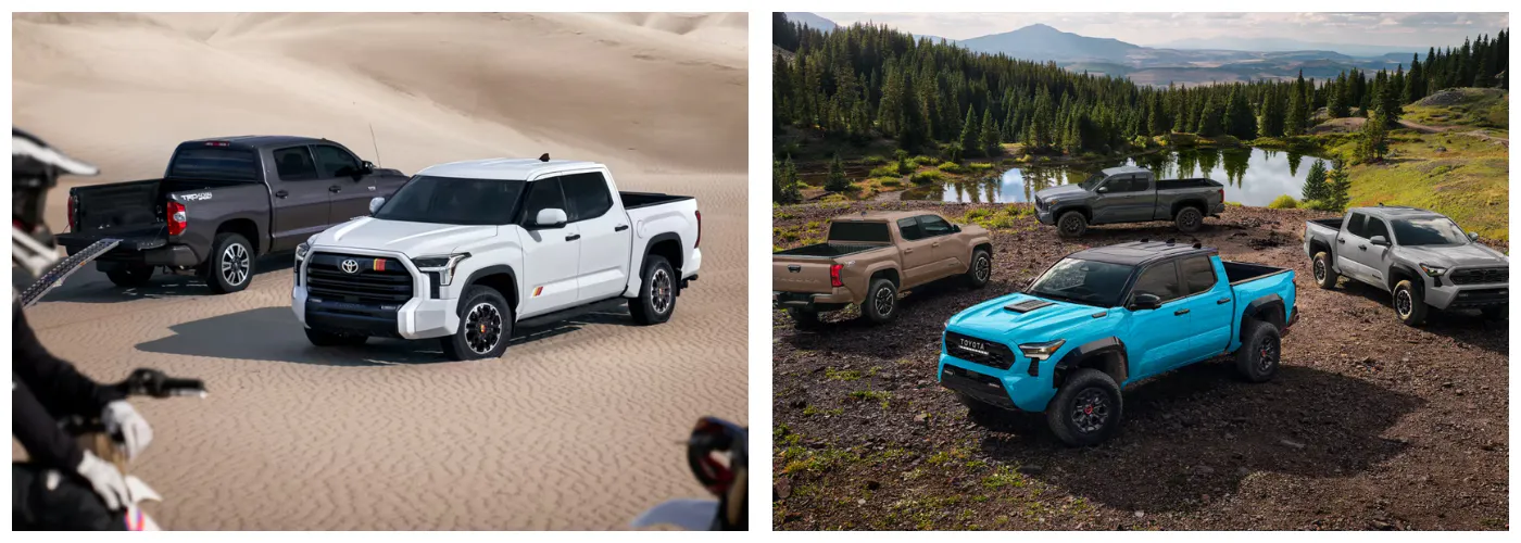 Toyota Tacoma and Tundra trim levels parked near each other