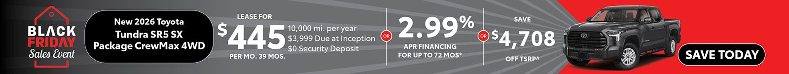 New 2026 Toyota Tundra SR5 SX Package CrewMax 4WD