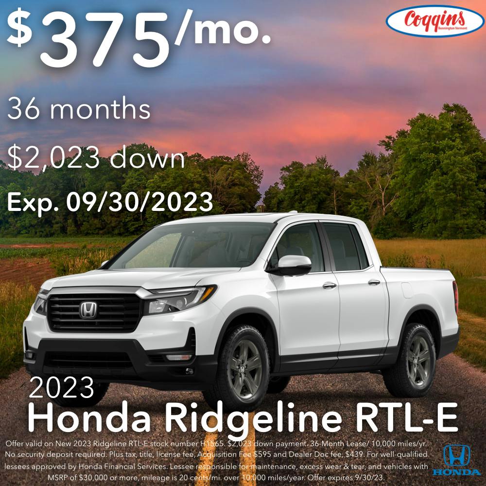 2023 Honda Ridgeline RTL-E Lease Special – H1565 | Coggins Honda of Bennington