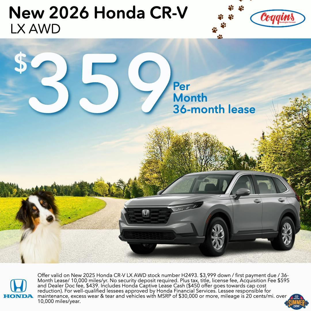 2026 Honda CR-V Lease | Coggins Honda of Bennington