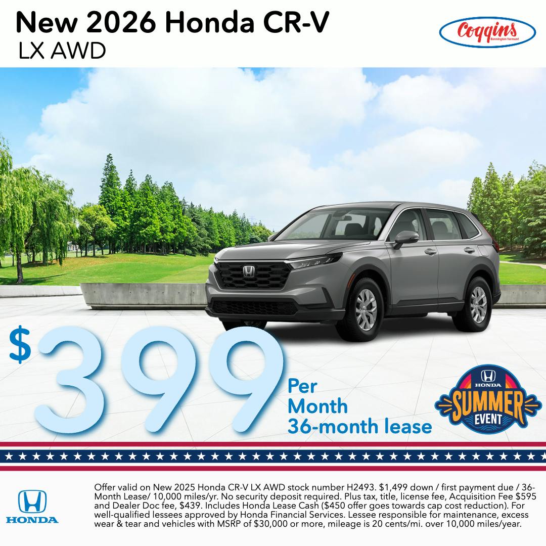 2026 Honda CR-V Lease | Coggins Honda of Bennington