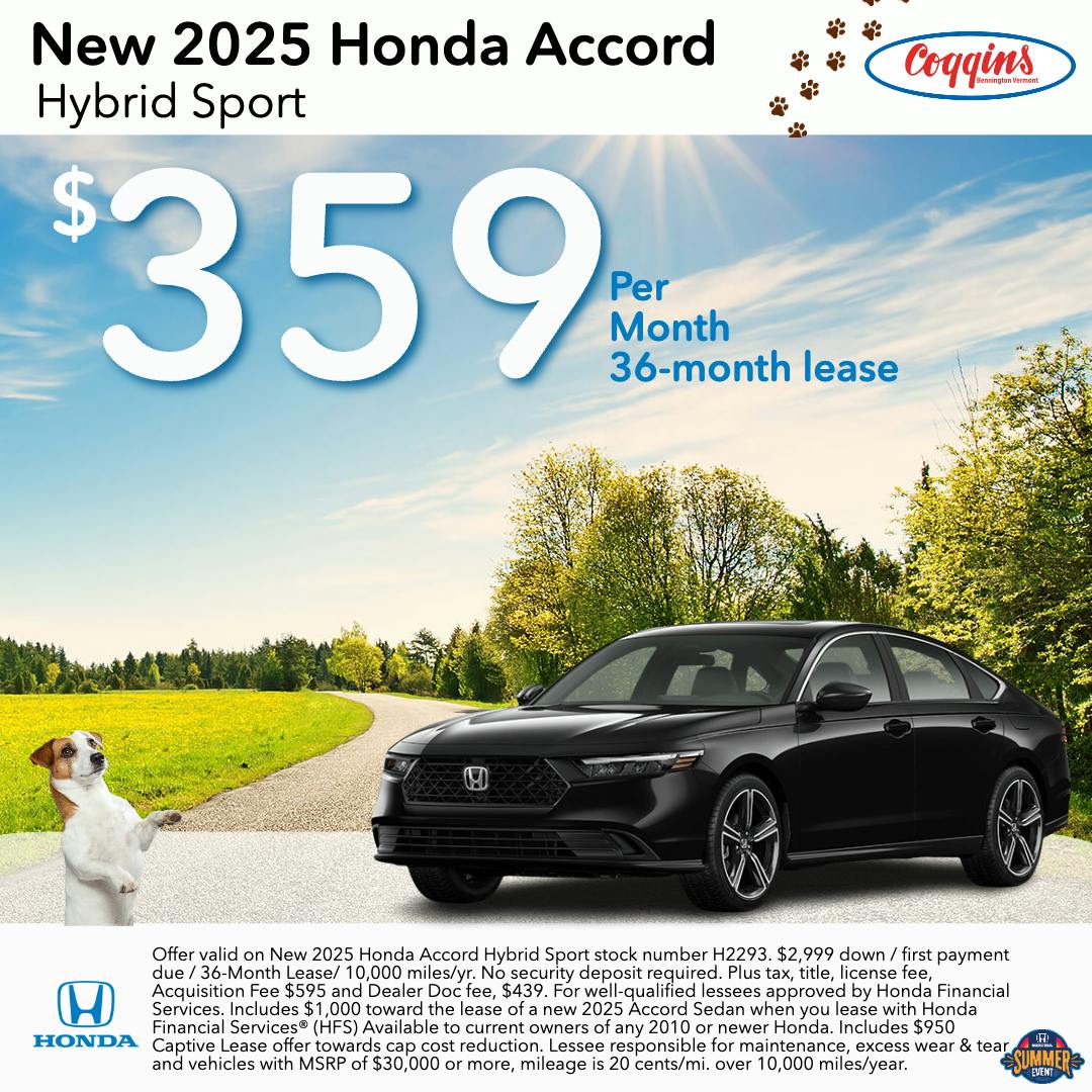 2025 Honda Accord Lease | Coggins Honda of Bennington