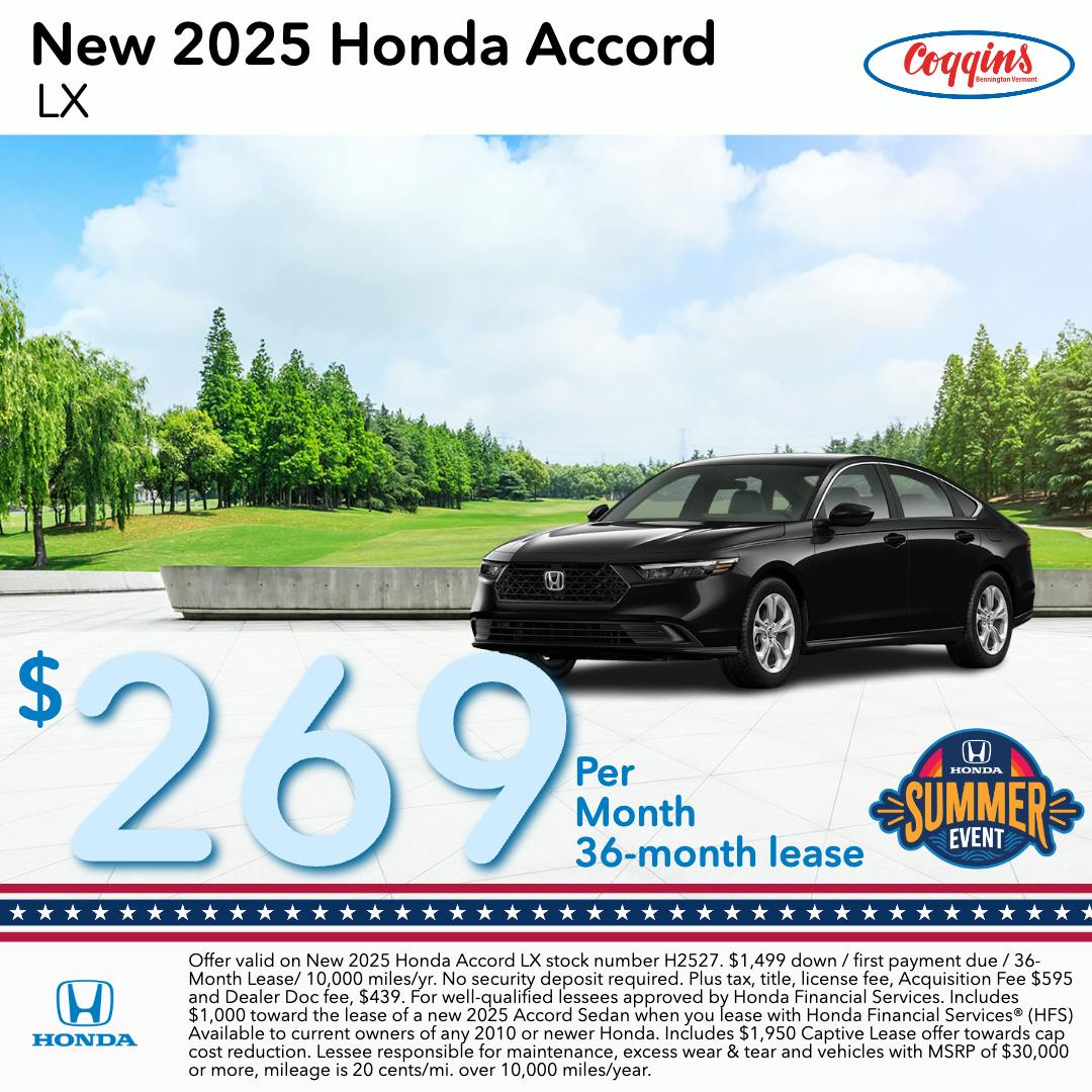 2025 Honda Accord Lease | Coggins Honda of Bennington
