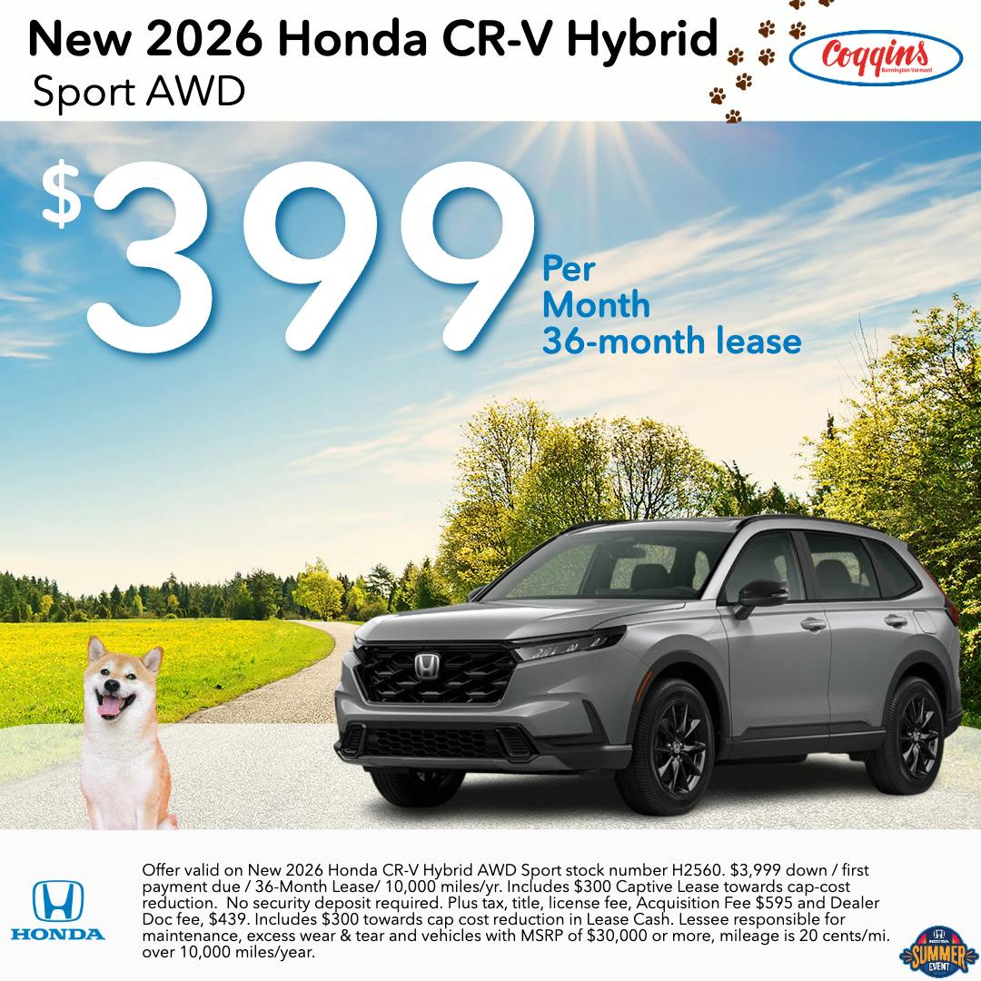 2026 Honda CR-V Hybrid Lease | Coggins Honda of Bennington