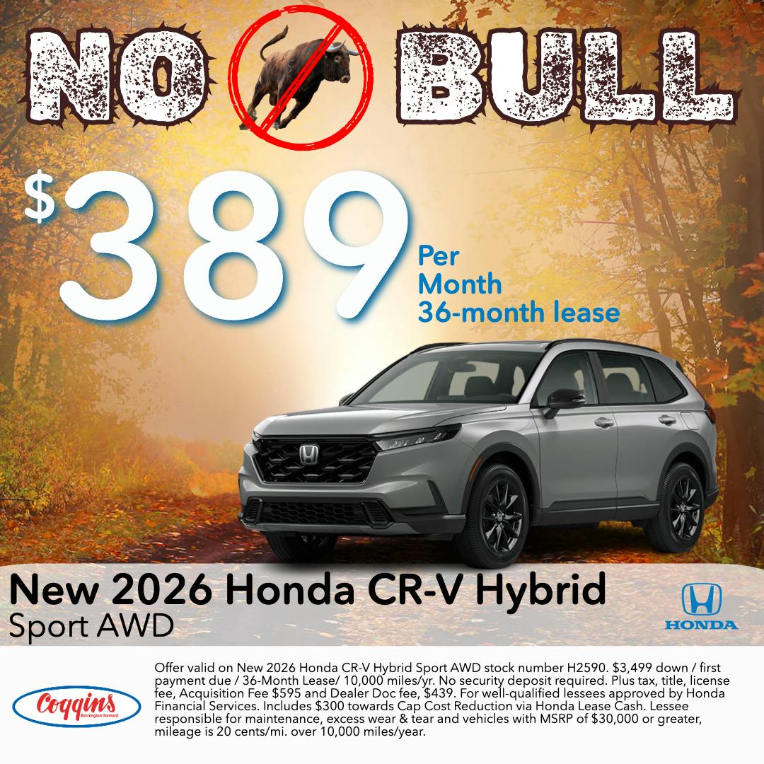 2026 Honda CR-V Hybrid Lease | Coggins Honda of Bennington
