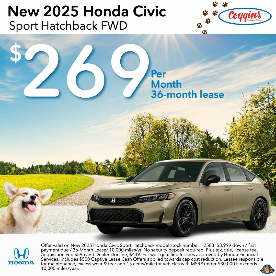 2025 Honda Civic Hatchback Lease | Coggins Honda of Bennington