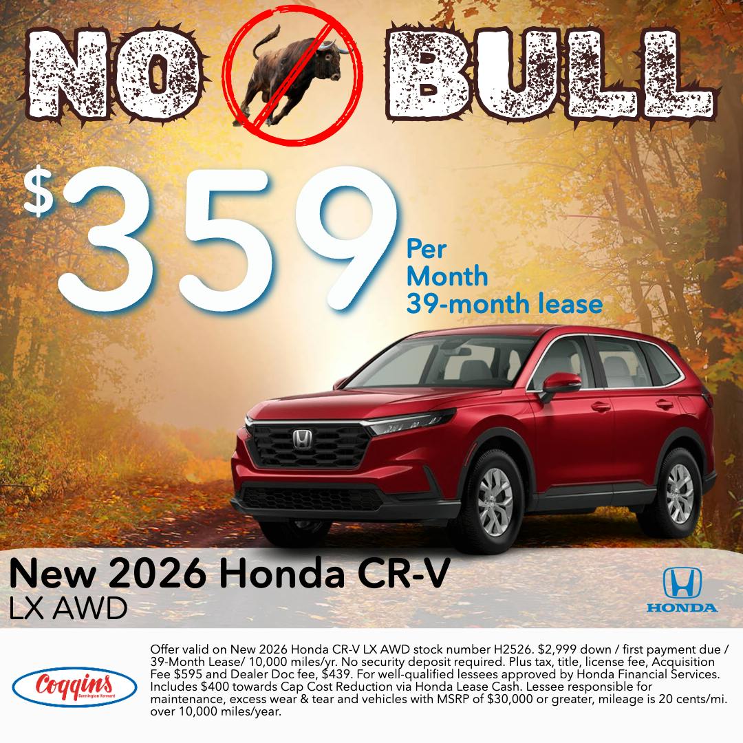 2026 Honda CR-V Lease | Coggins Honda of Bennington