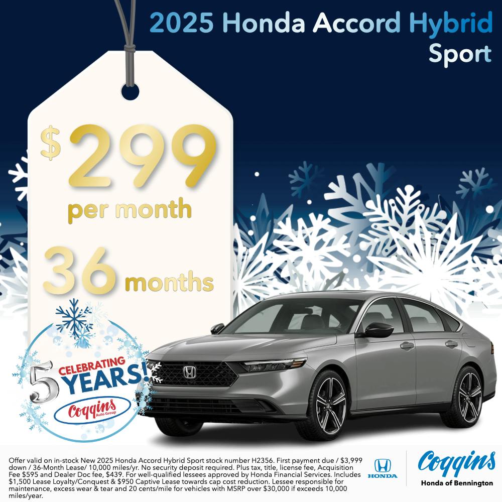 2025 Honda Accord Hybrid Lease | Coggins Honda of Bennington