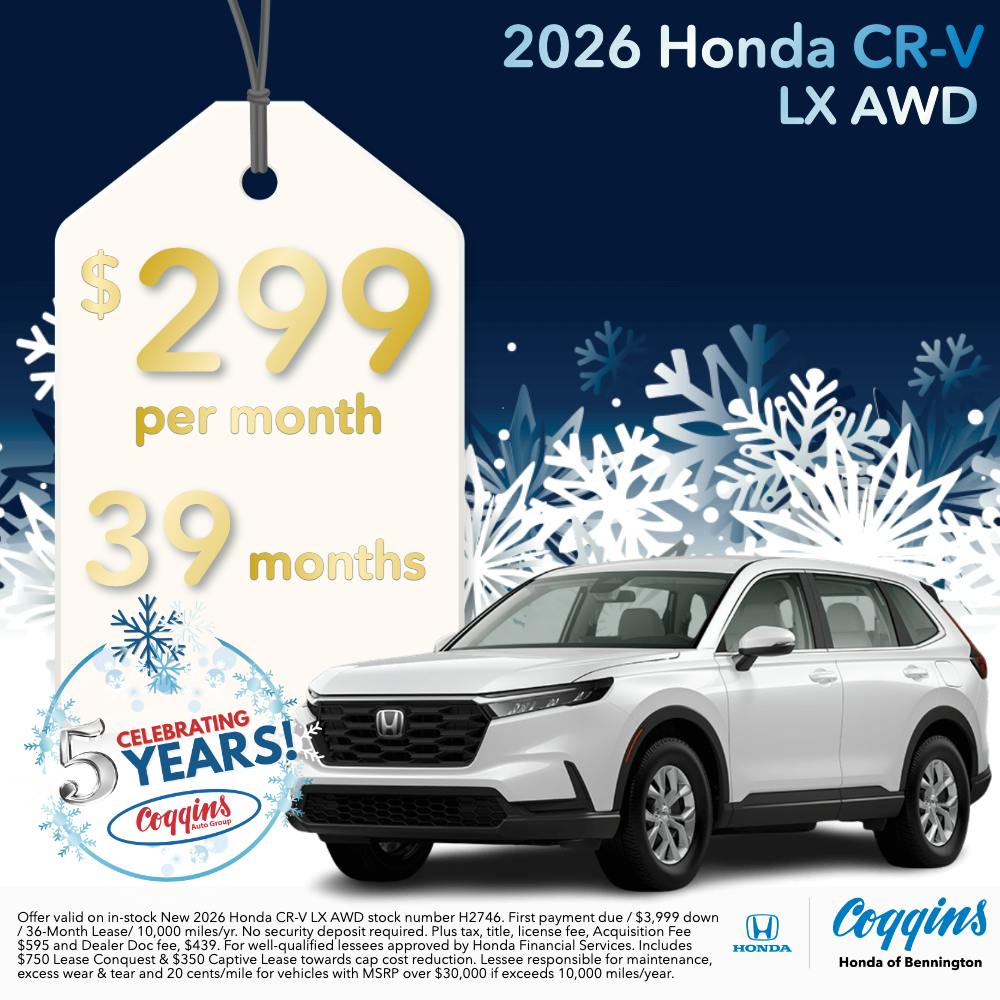 2026 Honda CR-V Lease | Coggins Honda of Bennington