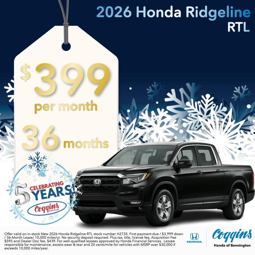 2026 Ridgeline Lease | Coggins Honda of Bennington