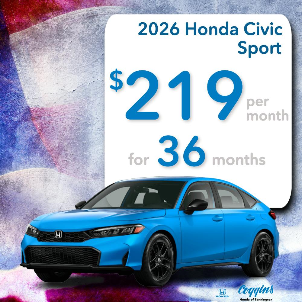 2026 Honda Civic Hatchback Lease | Coggins Honda of Bennington