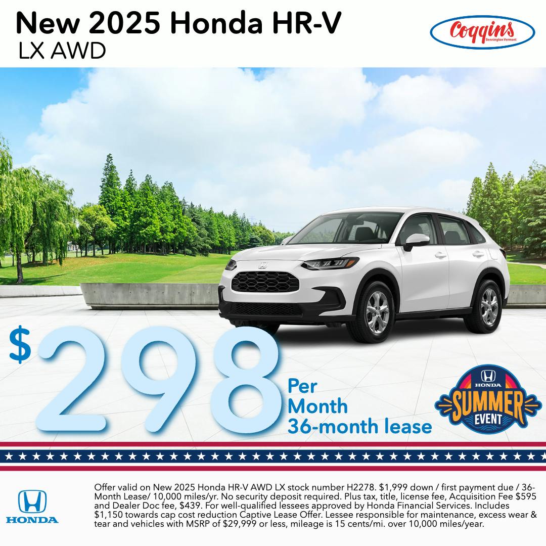2025 Honda HR-V Lease | Coggins Honda of Bennington