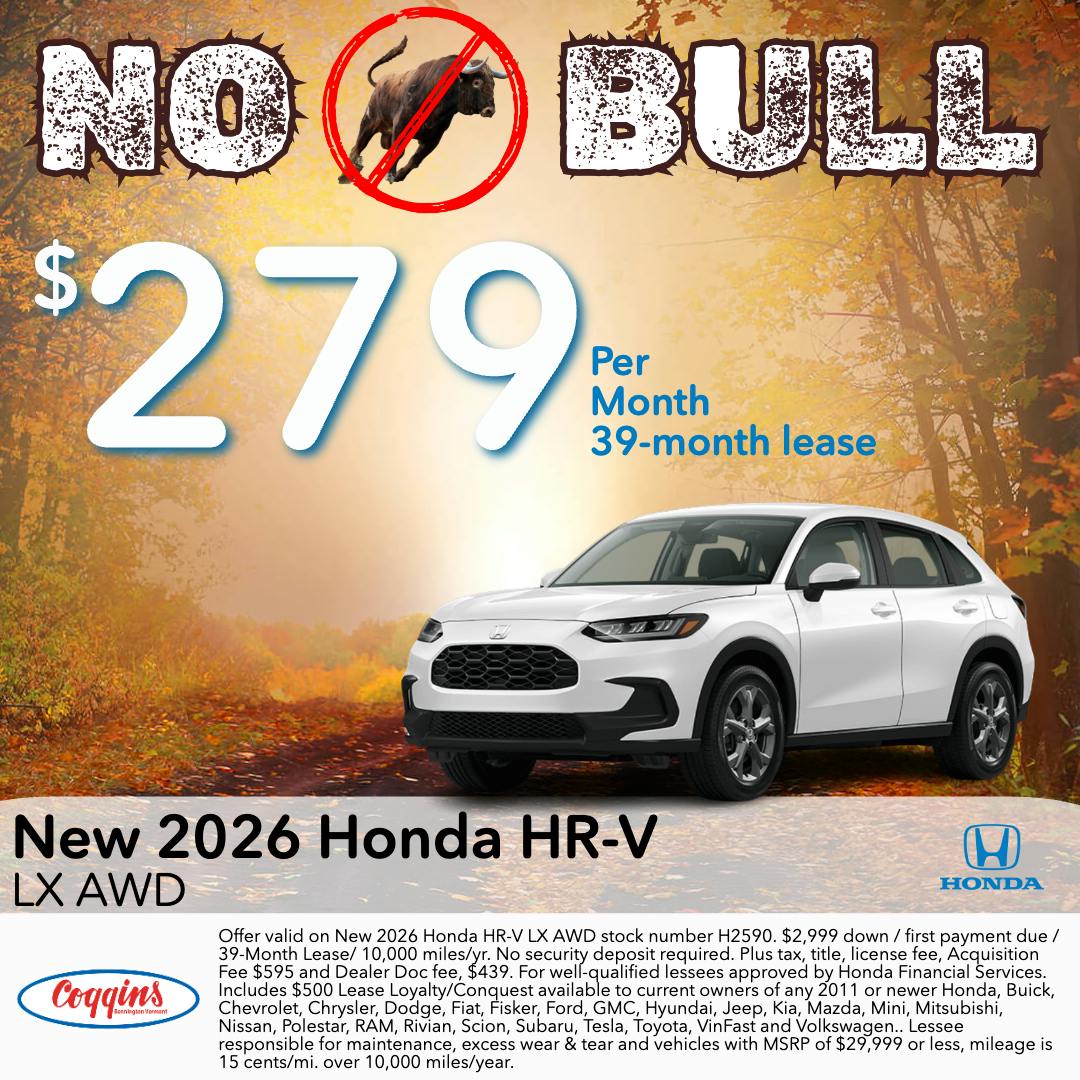 2026 Honda HR-V Lease | Coggins Honda of Bennington