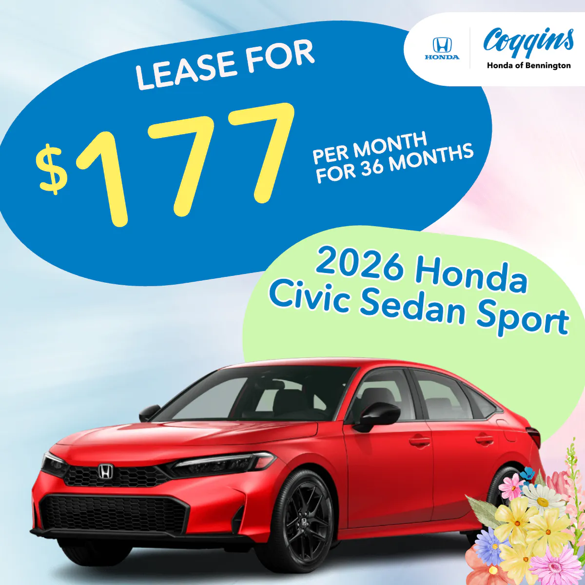 2026 Honda Civic Sedan Lease | Coggins Honda of Bennington