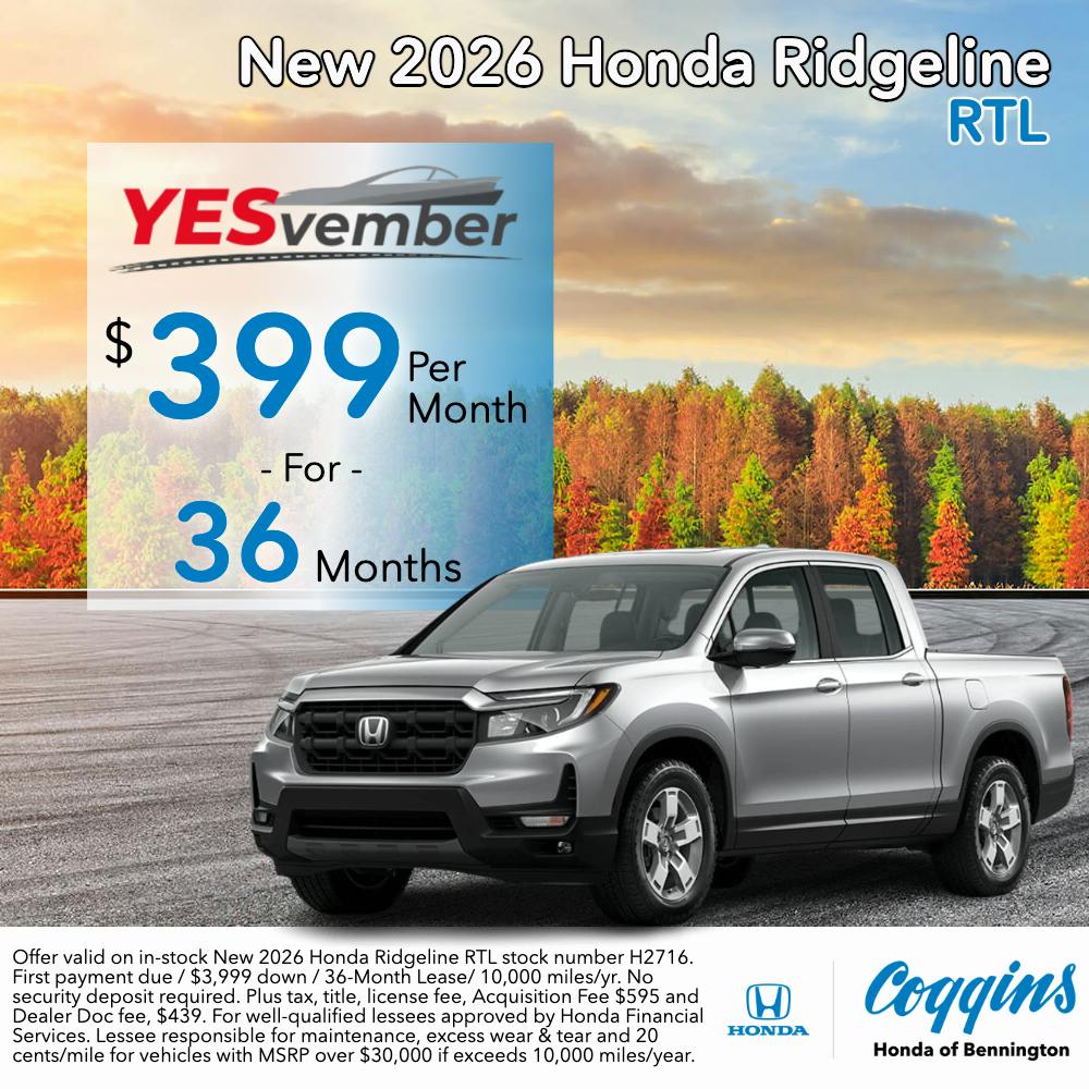 2026 Ridgeline Lease | Coggins Honda of Bennington