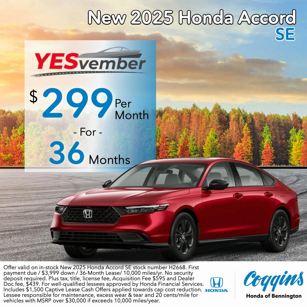 2025 Honda Accord Lease | Coggins Honda of Bennington